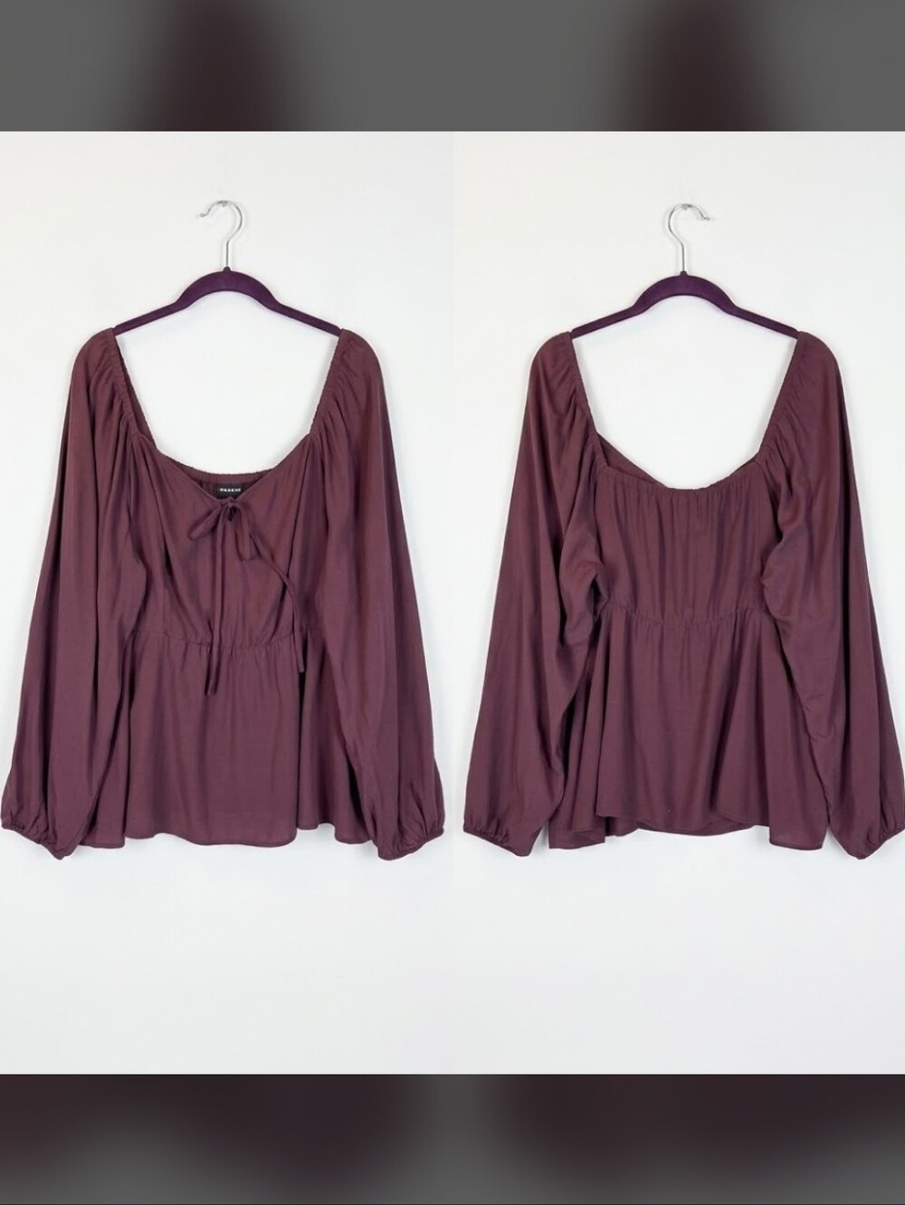 Torrid Plum Peplum Challis Sweetheart Peasant Top Women's 2X
